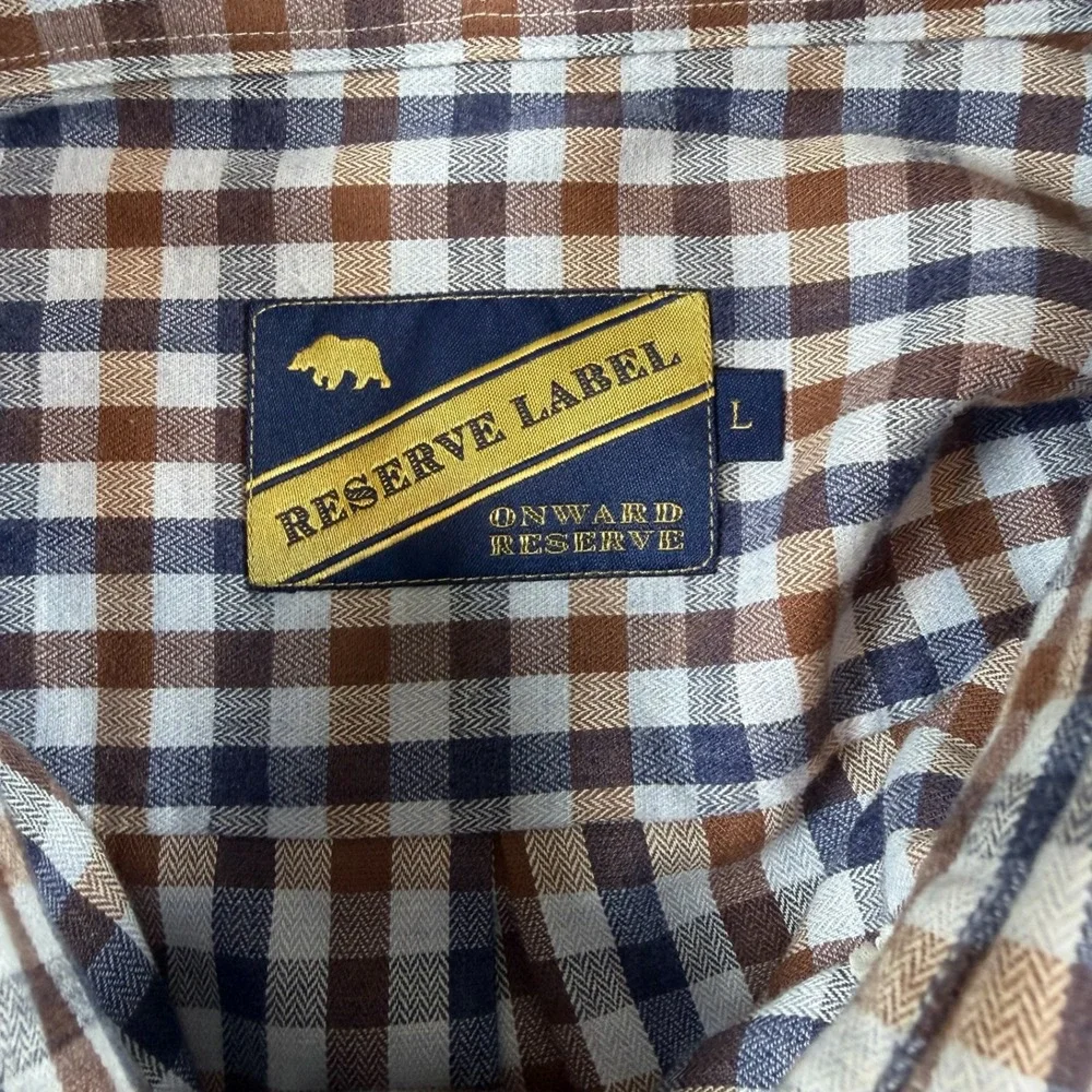 Onward Reserve Reserve Label‎ Blue Brown Gingham Cotton Button Down Shirt Mens L